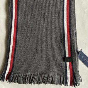 Tommy Hilfiger TH Logo Striped Ribbed Knit Acrylic 76" Scarf Gray